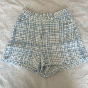 Blue and white patterned shorts